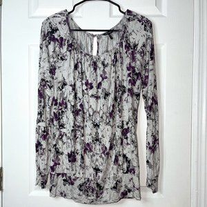 daisy fuentes womans floral long sleeve soft cotton blouse M made in cambodia